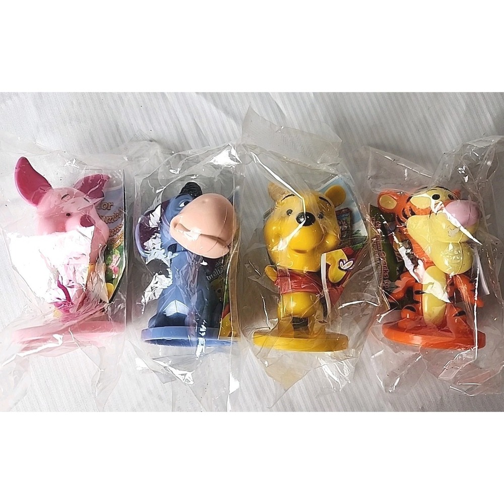 NEW Lot 4 VTG Disney WINNIE-THE-POOH Kellogg's 2003‎ Mini Bobble Heads Complete